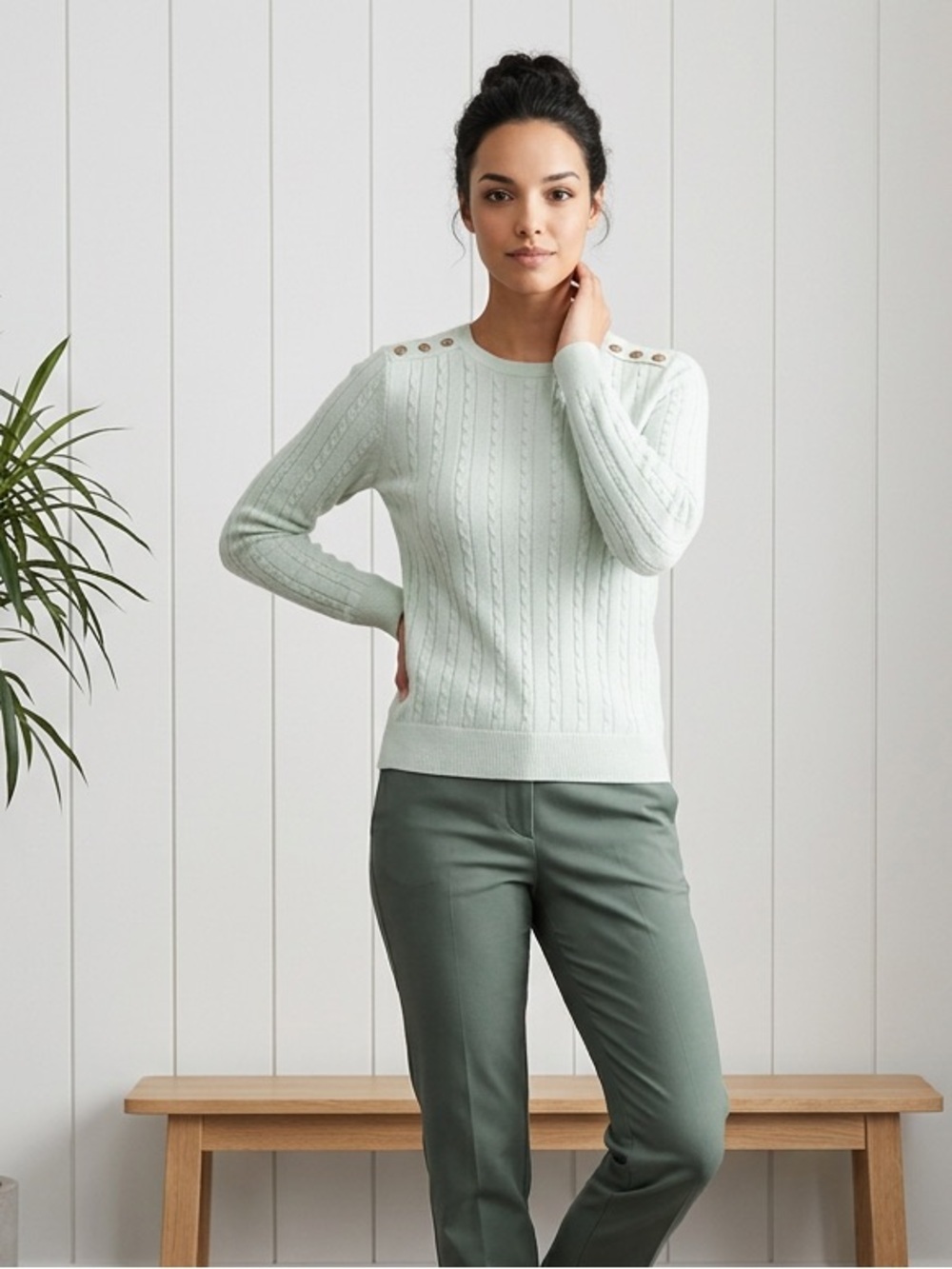 Banana Republic Petite Cable Knit Sweater Light Green